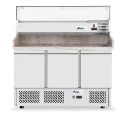 Arktic Pizzawerkbank met 3 deuren en koelvitrine 380+40L