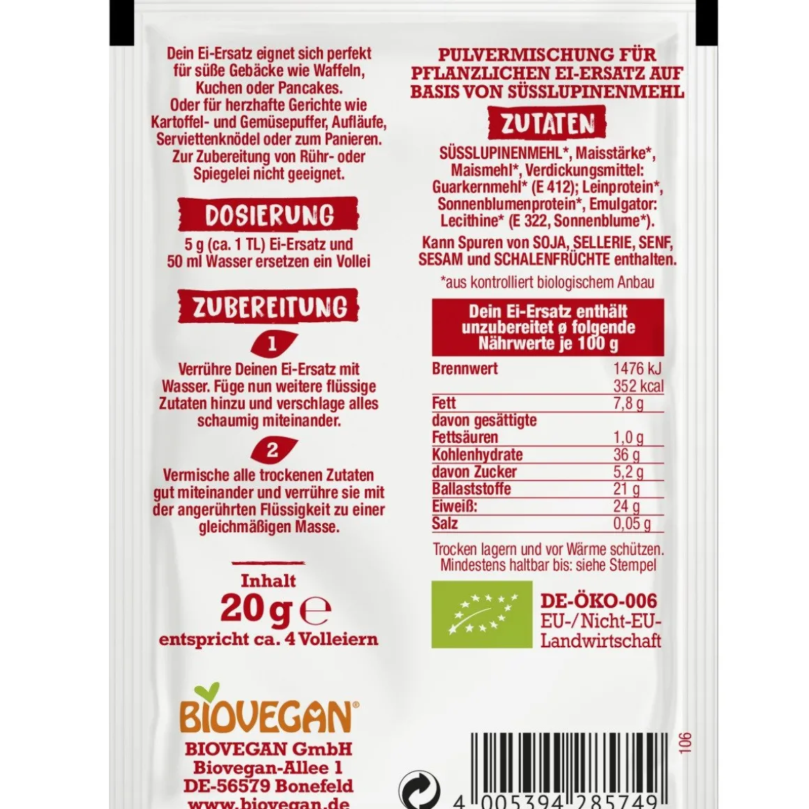 BioVegan Ei-Vervanger Poeder Biologisch 20g
