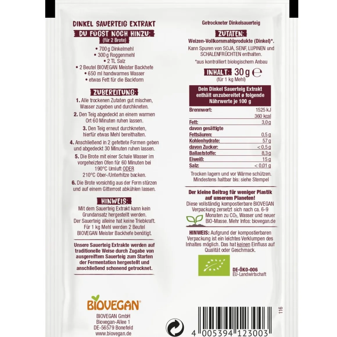 BioVegan Spelt Zuurdesem Extract Biologisch 30g