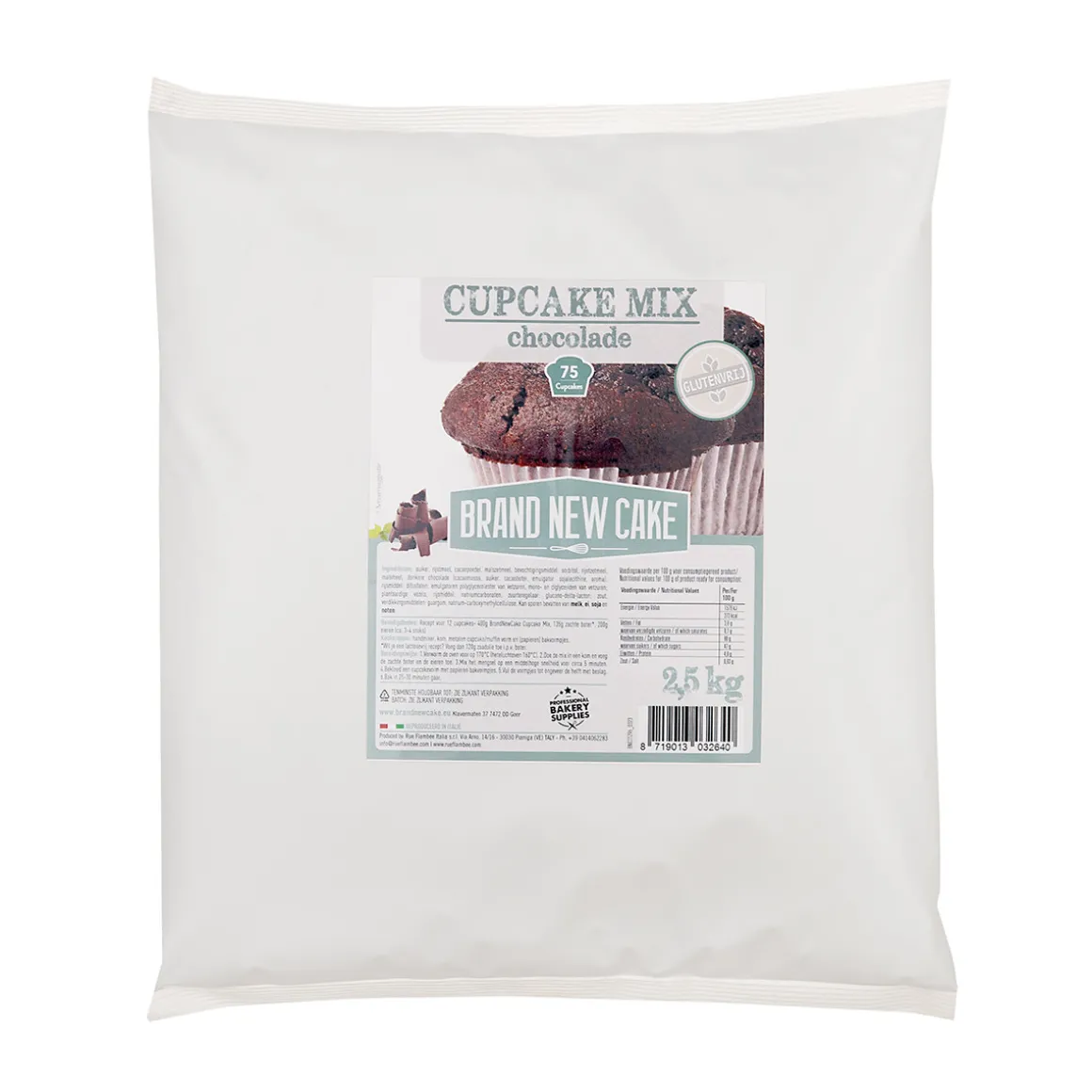 BrandNewCake Cupcake-mix Chocolade 2,5kg. Glutenvrij
