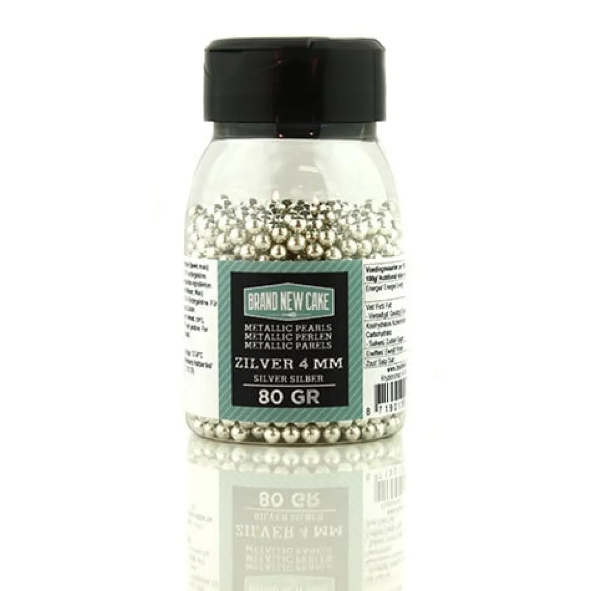 BrandNewCake Suikerparels Metallic Zilver 4mm 80gr.