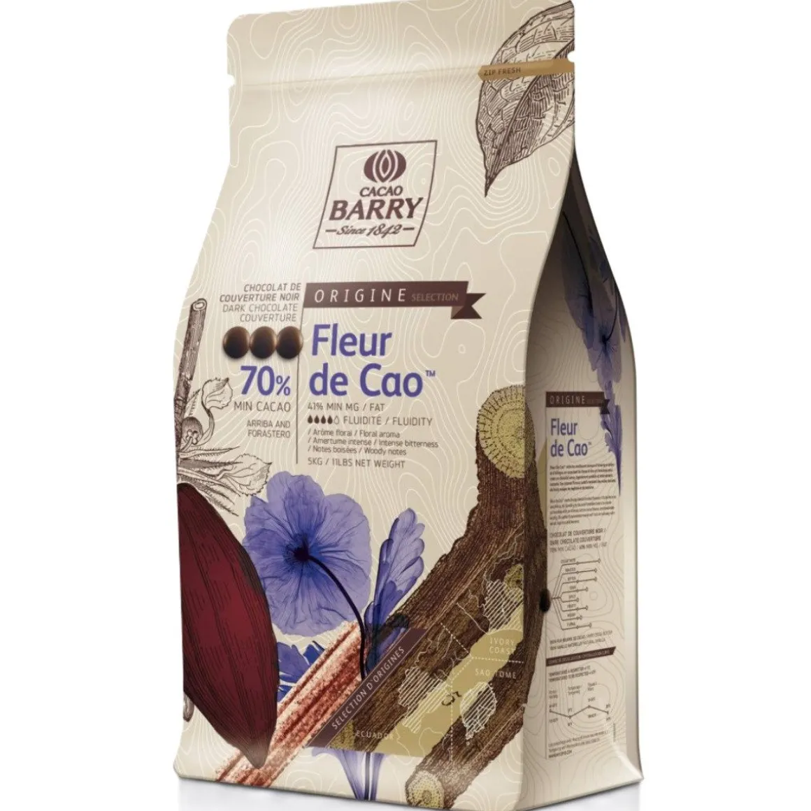 Callebaut Chocolade Callets Puur Fleur De Cao (70%) 5kg**