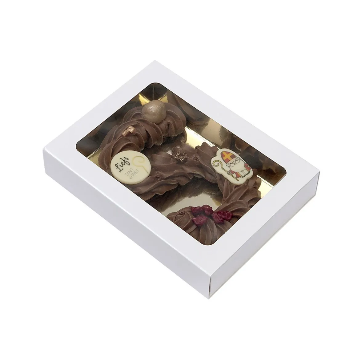 Chocoladeletterdoos Klein GK1 Wit / Goud 3st