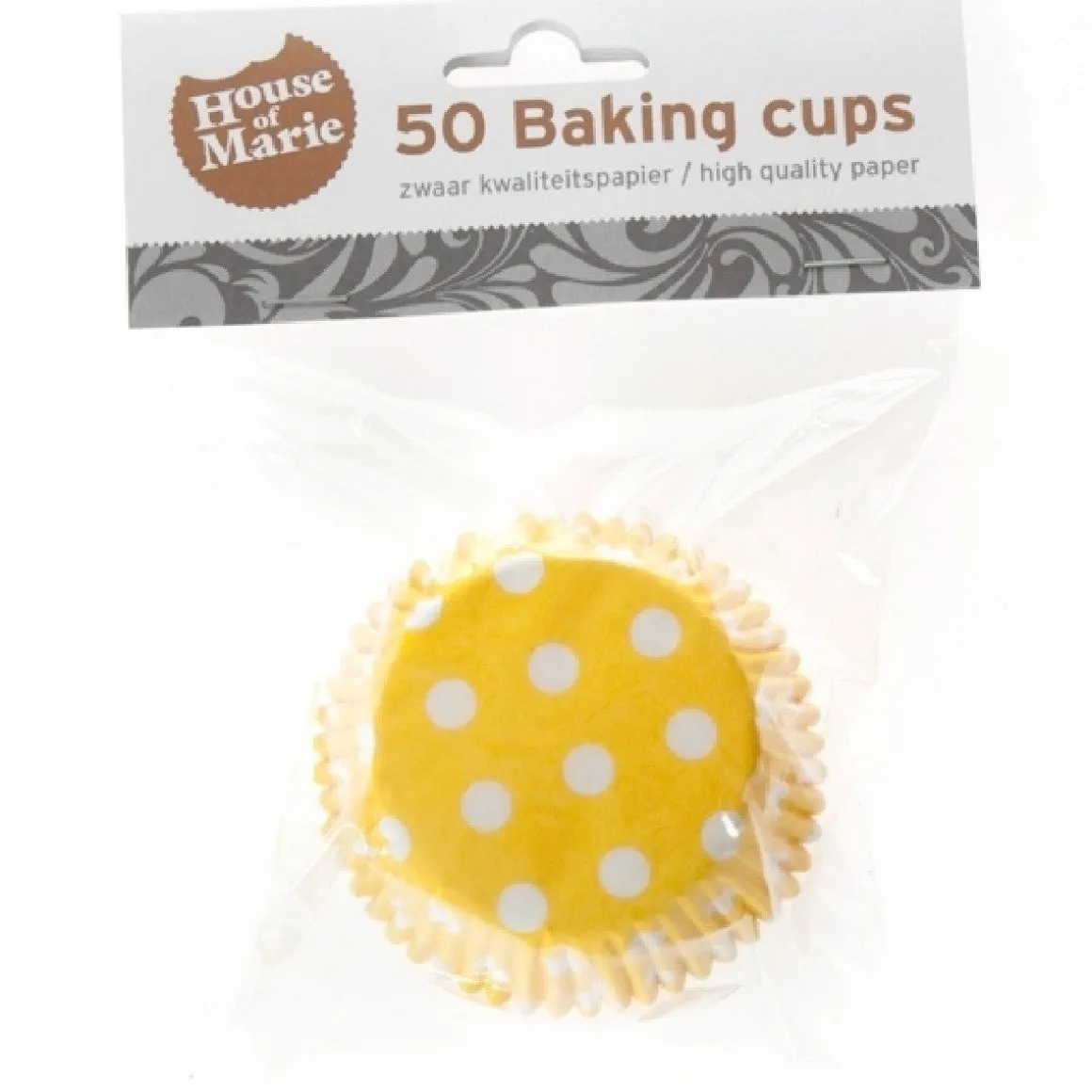 Cupcake Vormpjes HoM Polkadot Geel 50x33mm. 50st.