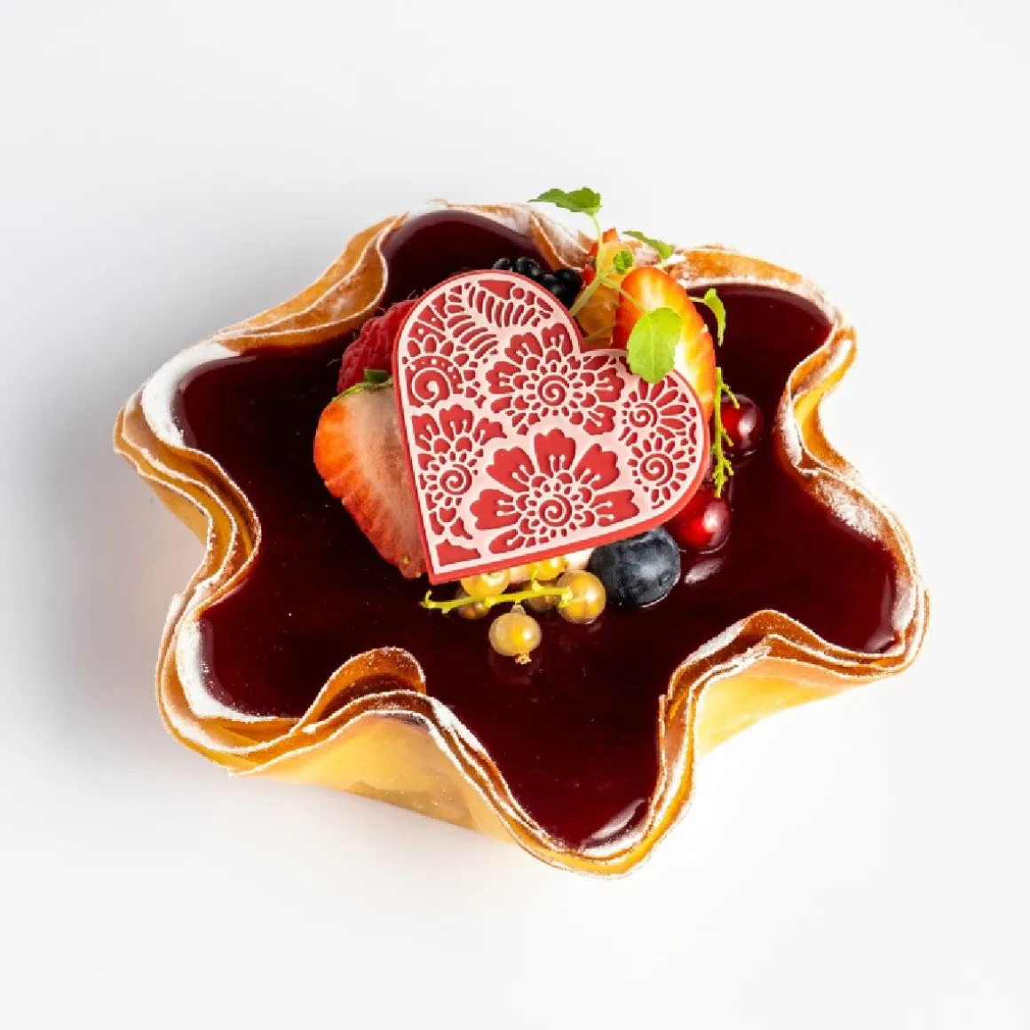 Dobla Chocoladedecoratie Lace Hart Rood / Wit (96 stuks)