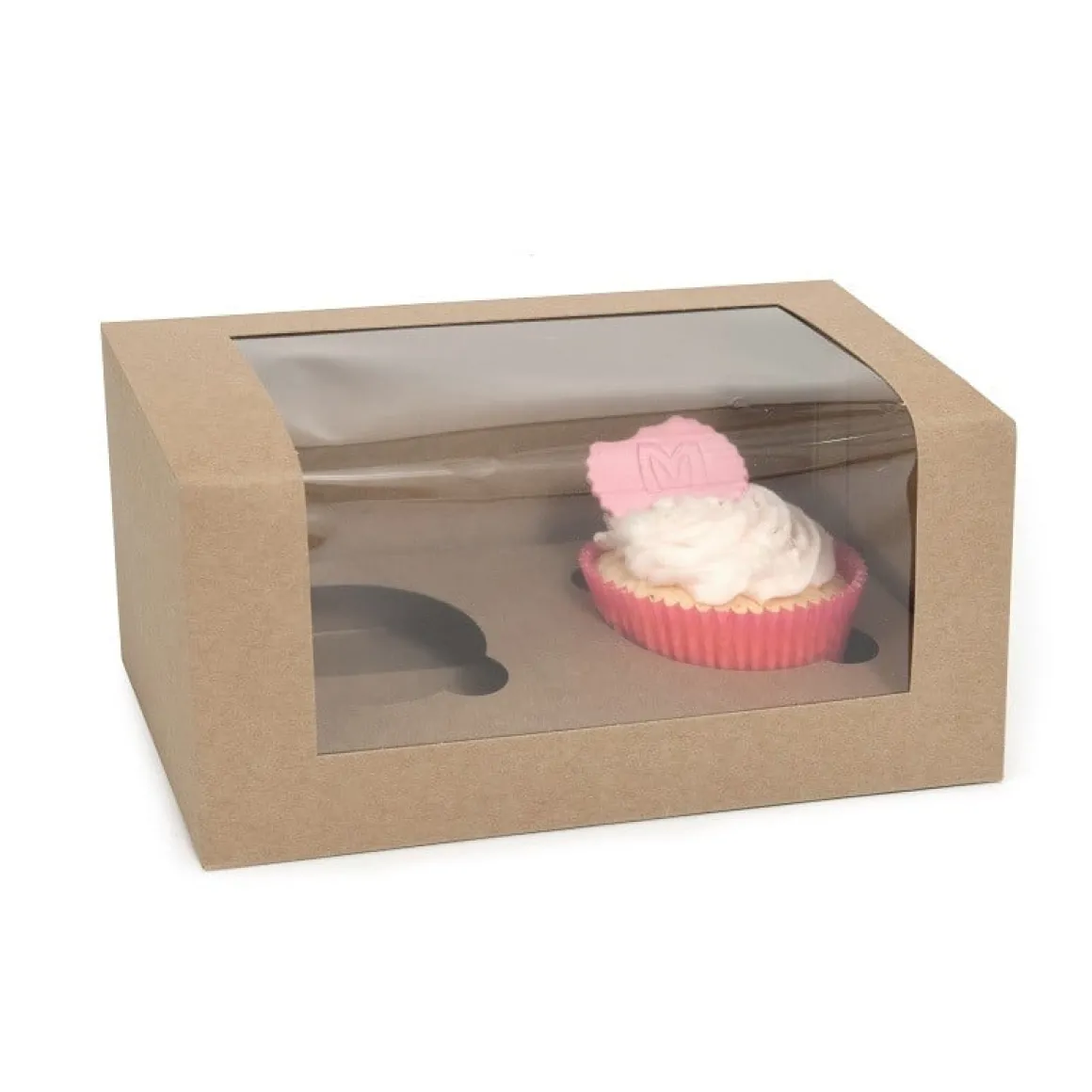 HoM Cupcake Doosje 2 Kraft (incl. tray met venster) 3st.