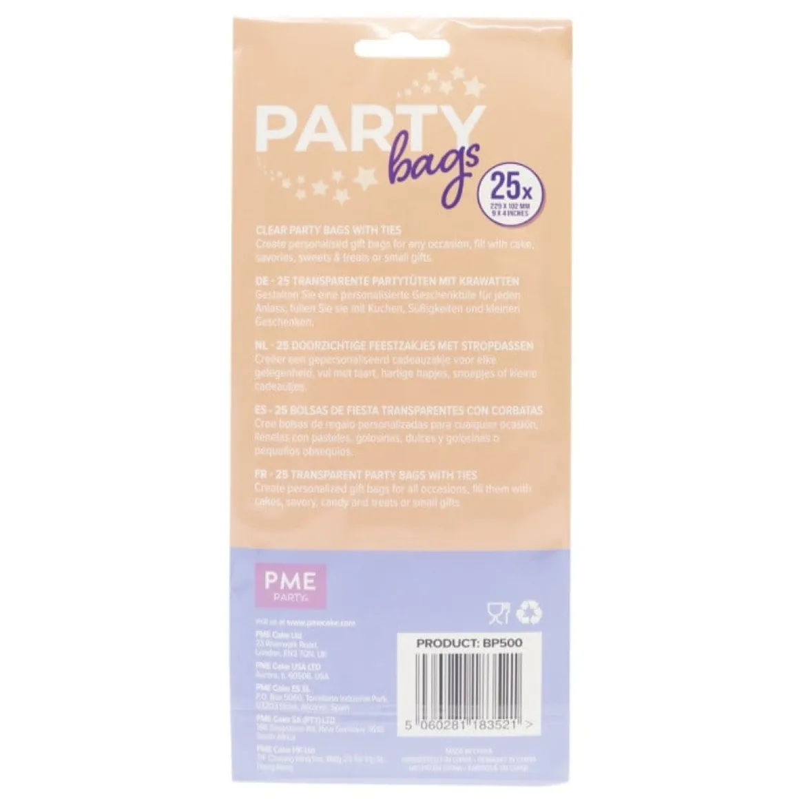 PME Party Zakjes incl. Zilveren Strik 25st. 229x102mm