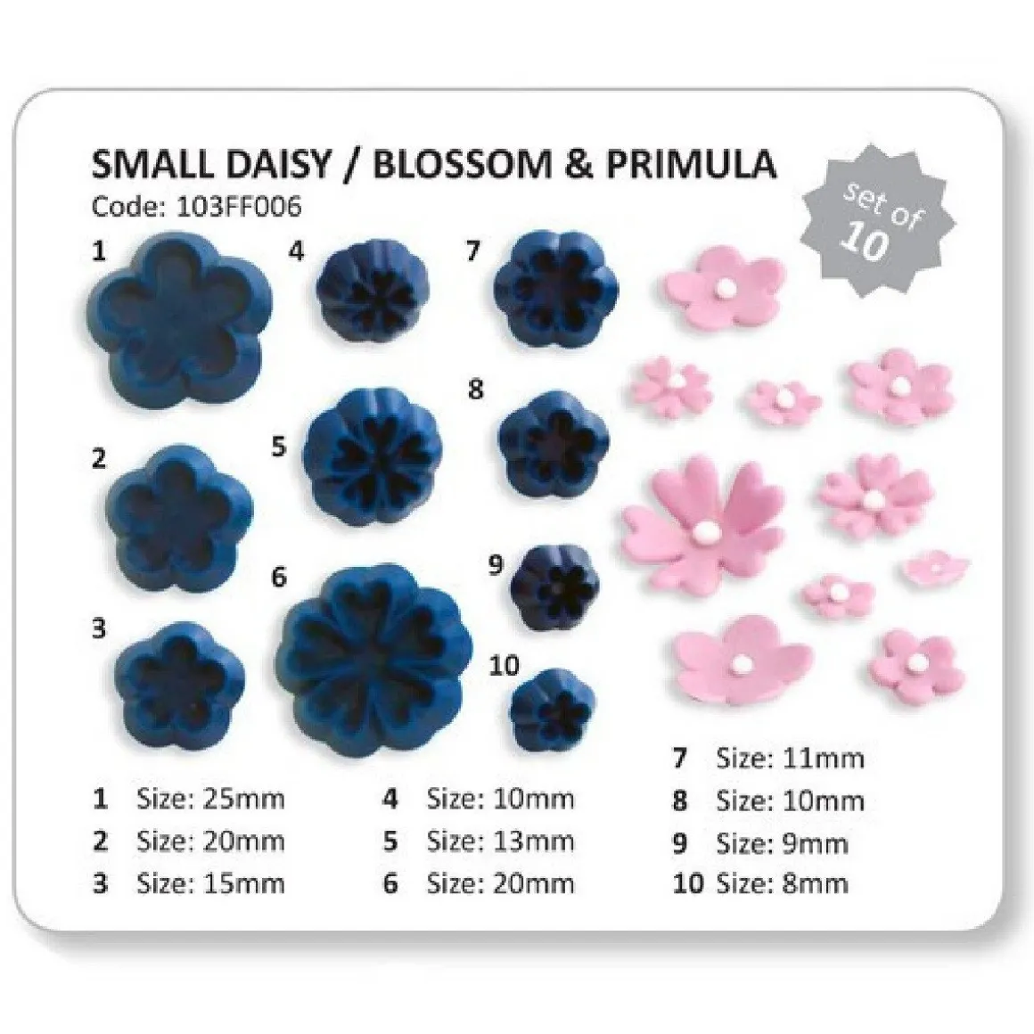 Small daisy/ blossom & primula JEM, set van 10