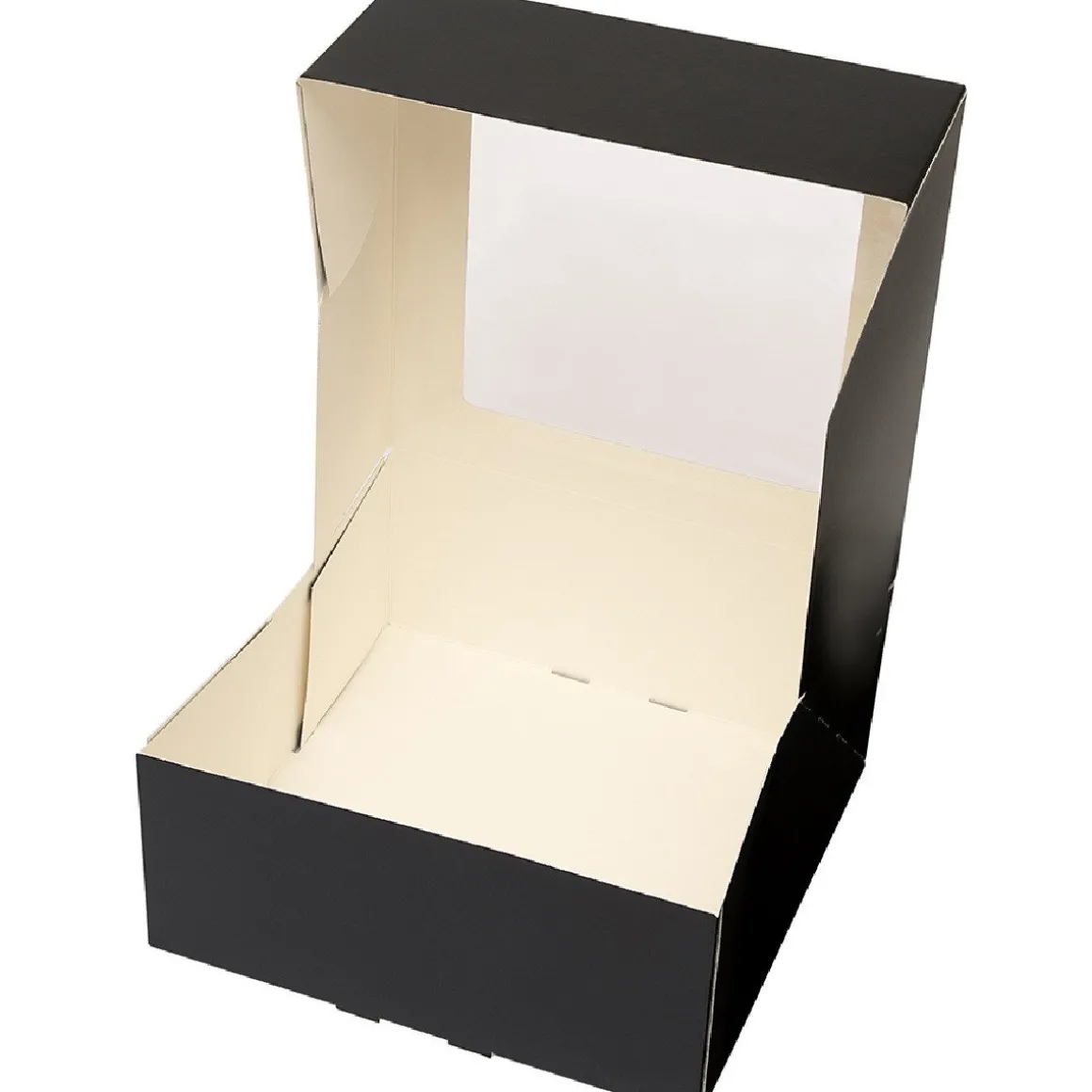 Taartdoos met venster 21x21x9cm. Zwart 3st