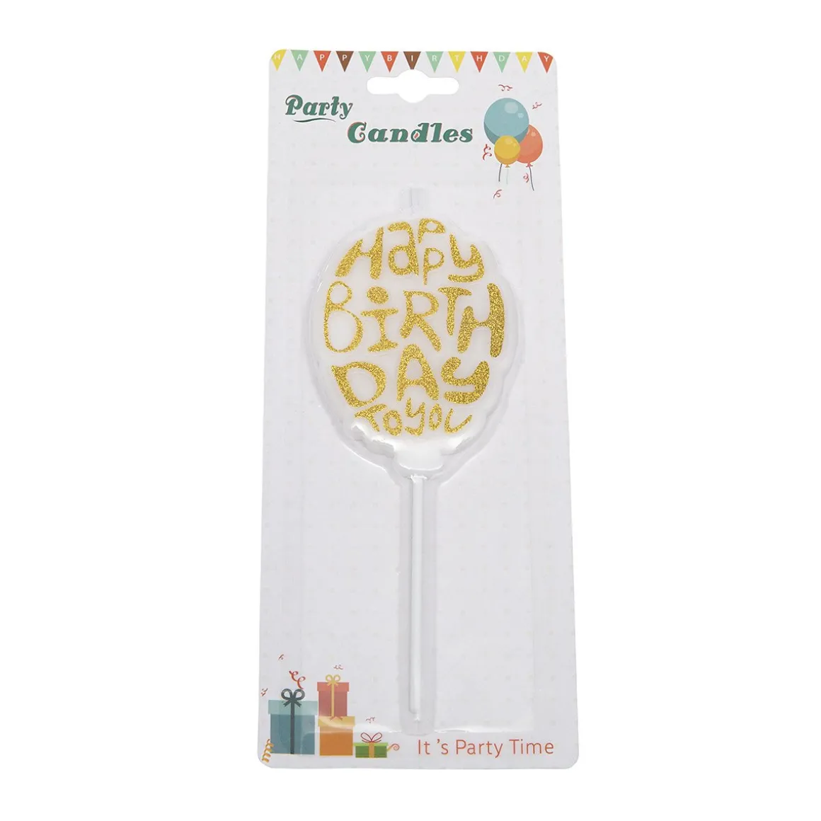 Taartkaarsje Happy Birthday Goud Glitter**