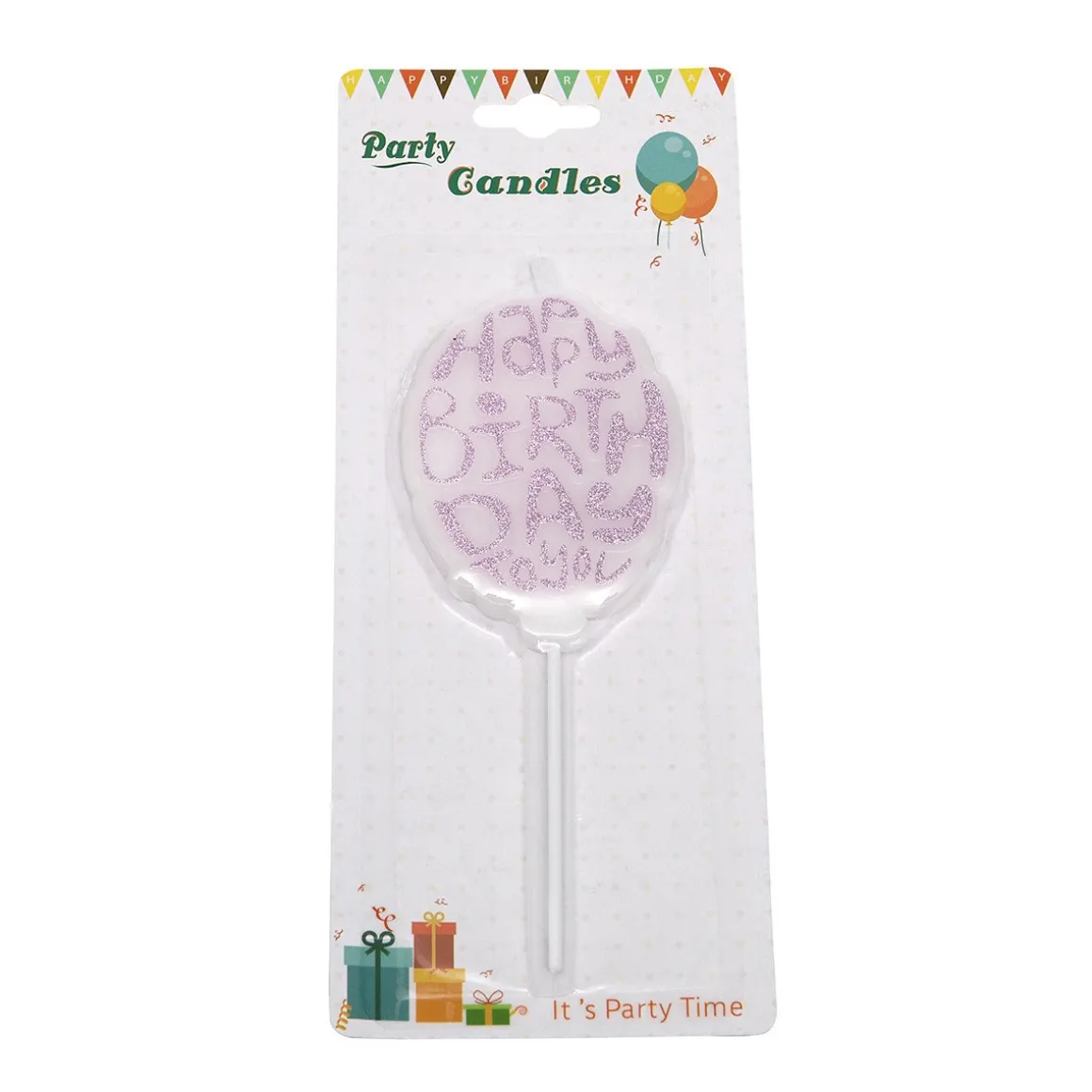 Taartkaarsje Happy Birthday Roze Glitter**