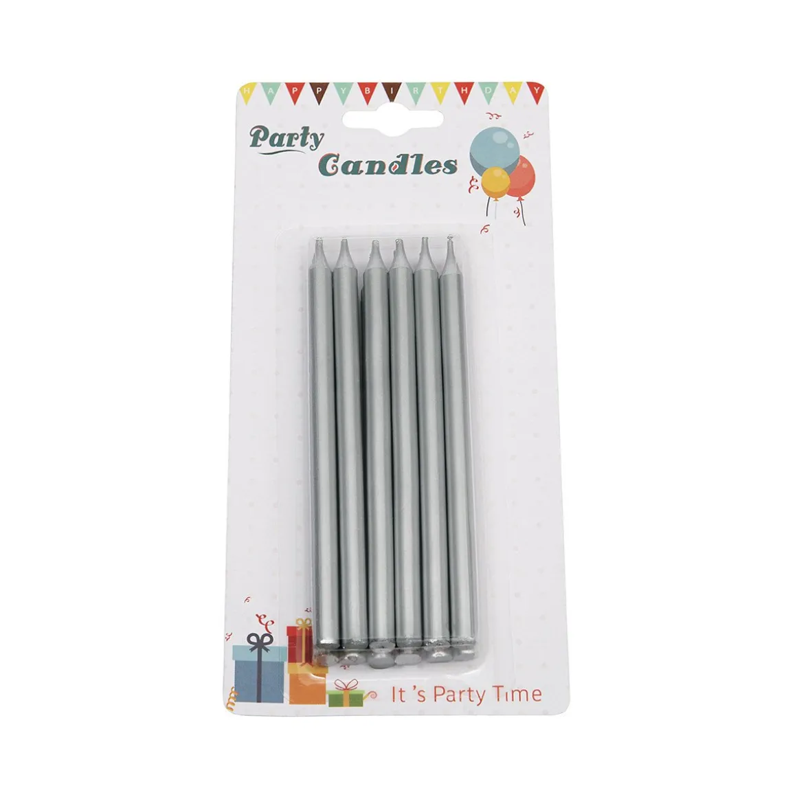 Taartkaarsjes Lang Zilver 12st.**