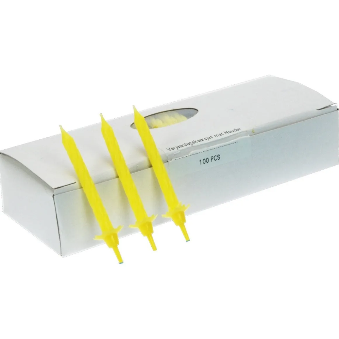 Taartkaarsjes met houder 6cm 100st. Geel**