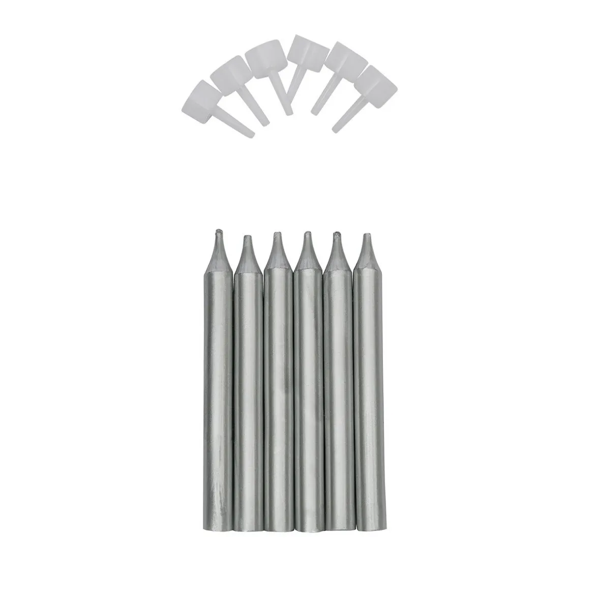 Taartkaarsjes met houders Zilver 6st.**