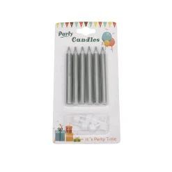 Taartkaarsjes met houders Zilver 6st.**