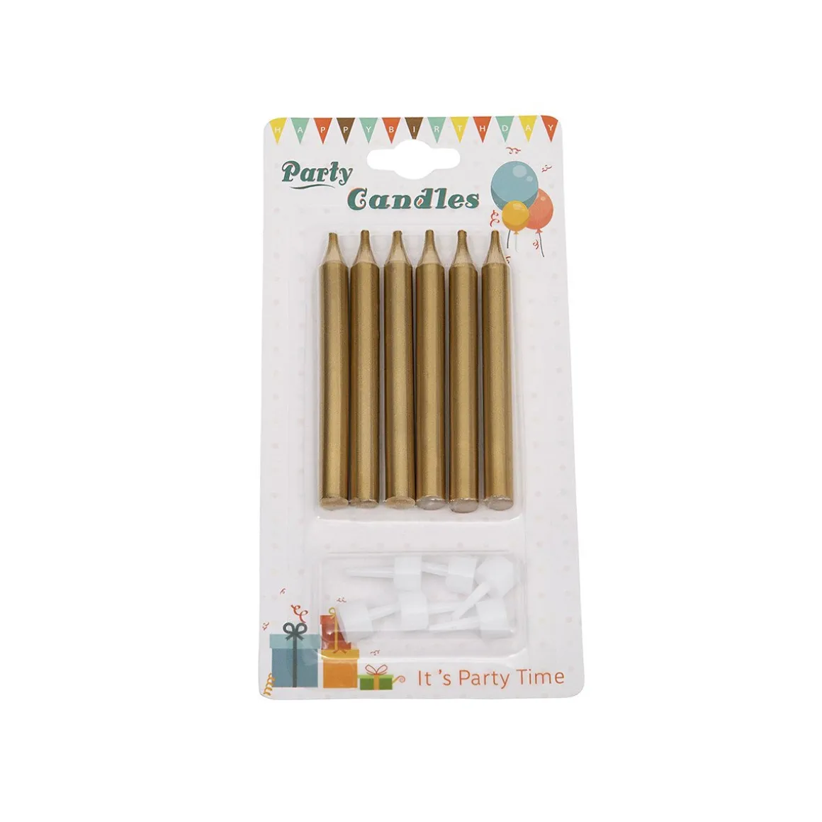 Taartkaarsjes met houders Goud 6st.