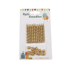 Taartkaarsjes met houders Goud 10st