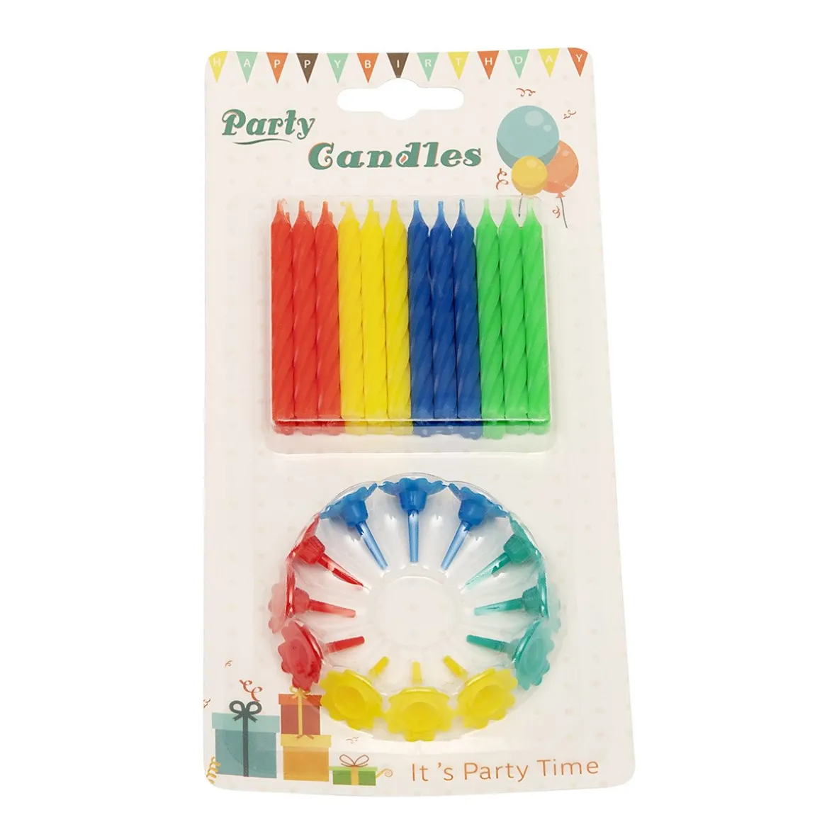 Taartkaarsjes Multi 24st + 12 houders