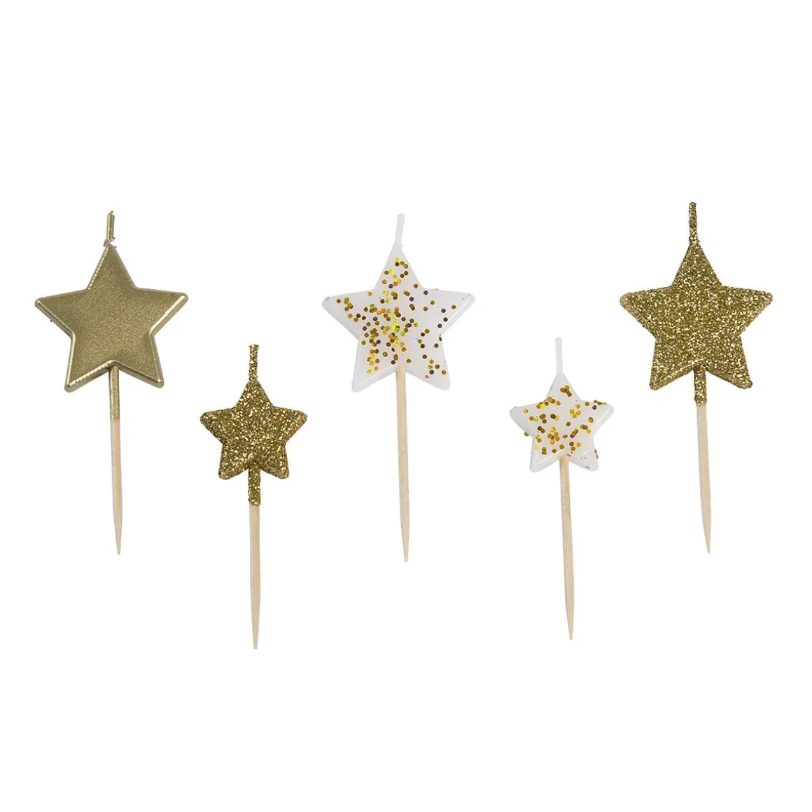 Taartkaarsjes Sterren Goud 5st