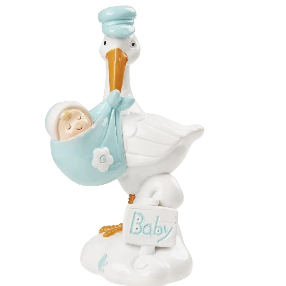 Taartopper Ooievaar Blauw Polystone 9cm