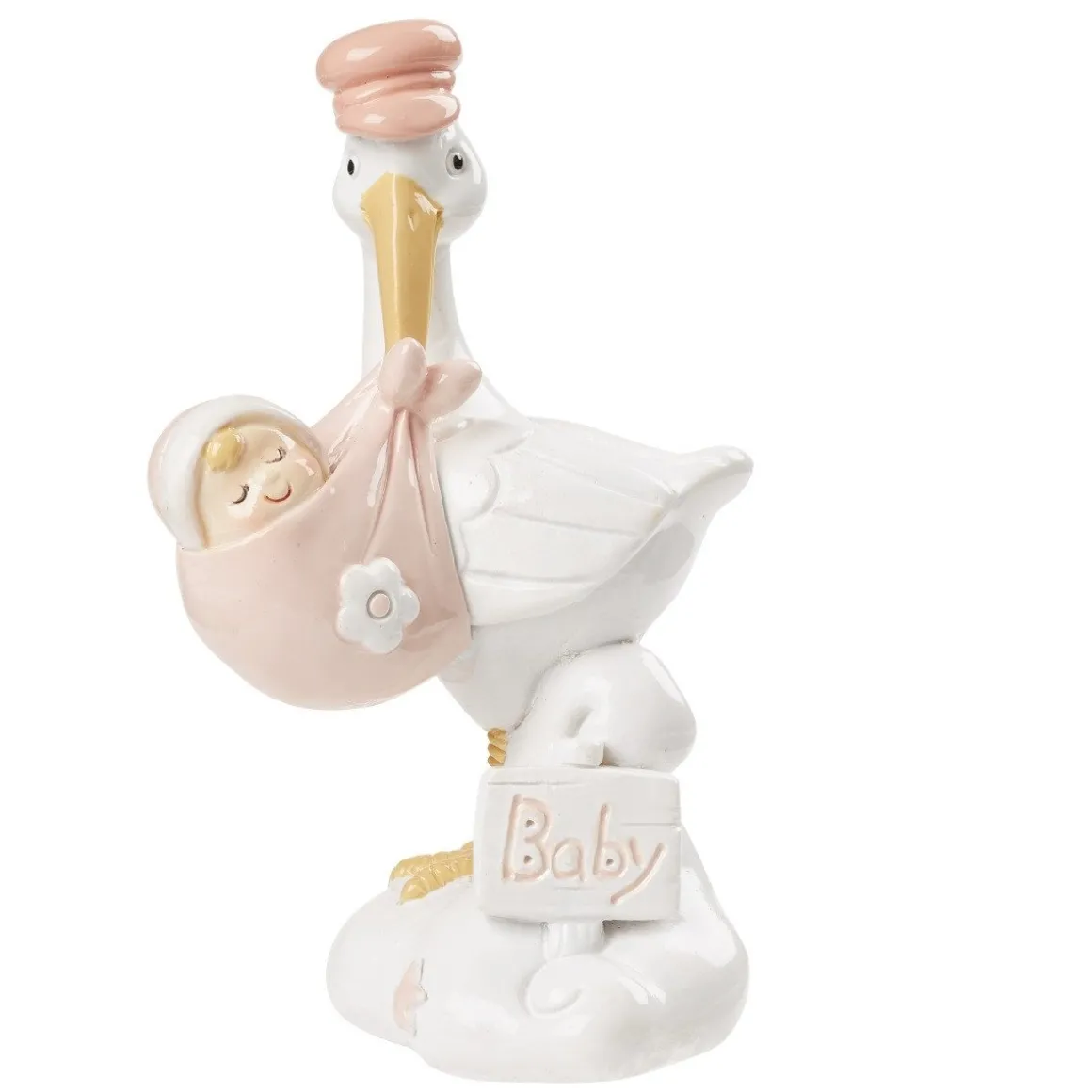 Taartopper Ooievaar Roze Polystone 9cm