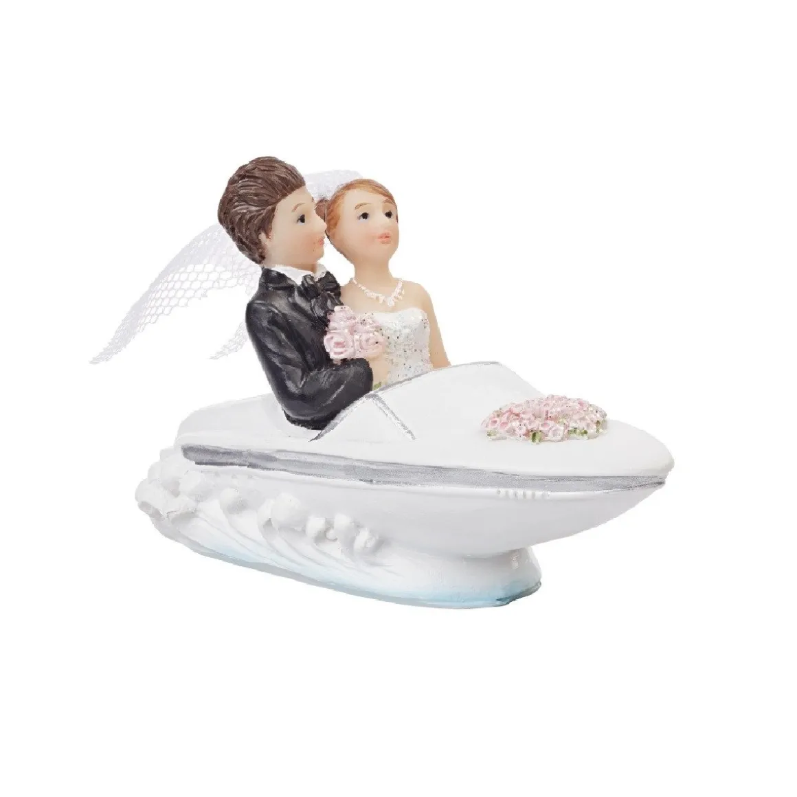 Taarttopper Bruidspaar in Boot Polystone 9cm