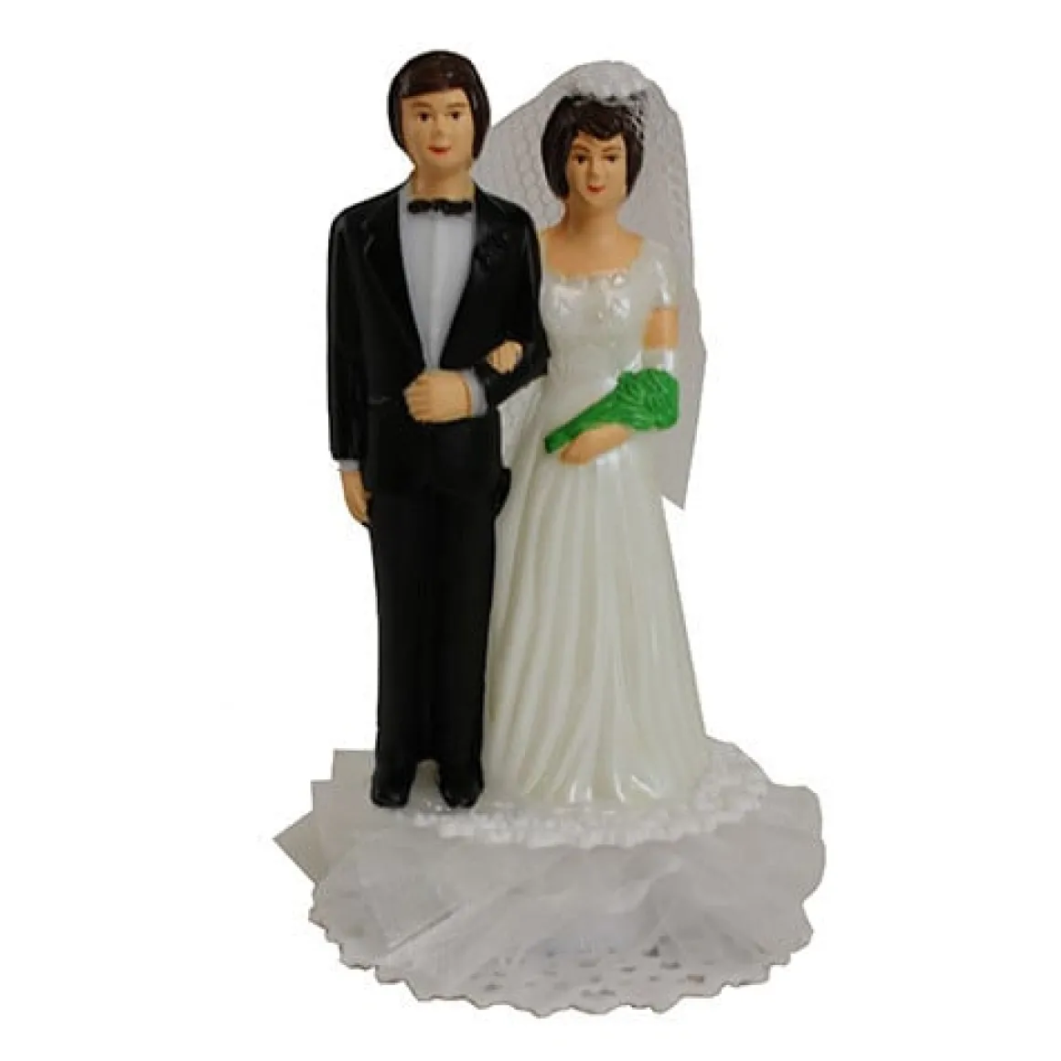 Taarttopper Bruidspaar Kunststof met Tule 12cm