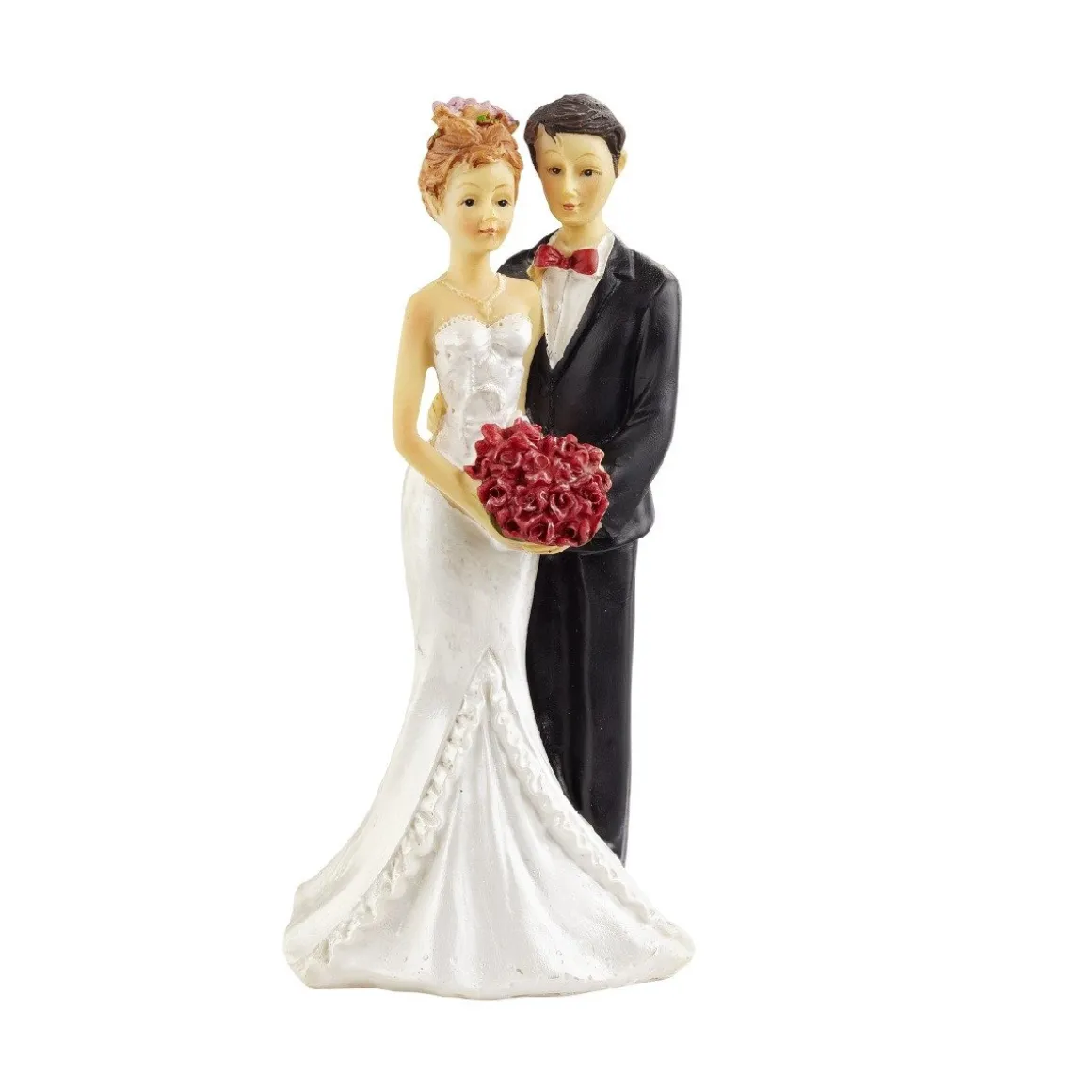 Taarttopper Bruidspaar met Boeket Polystone 16cm