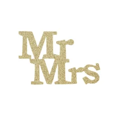 Taarttopper Mr & Mrs Kunststof Goud 11cm 4st