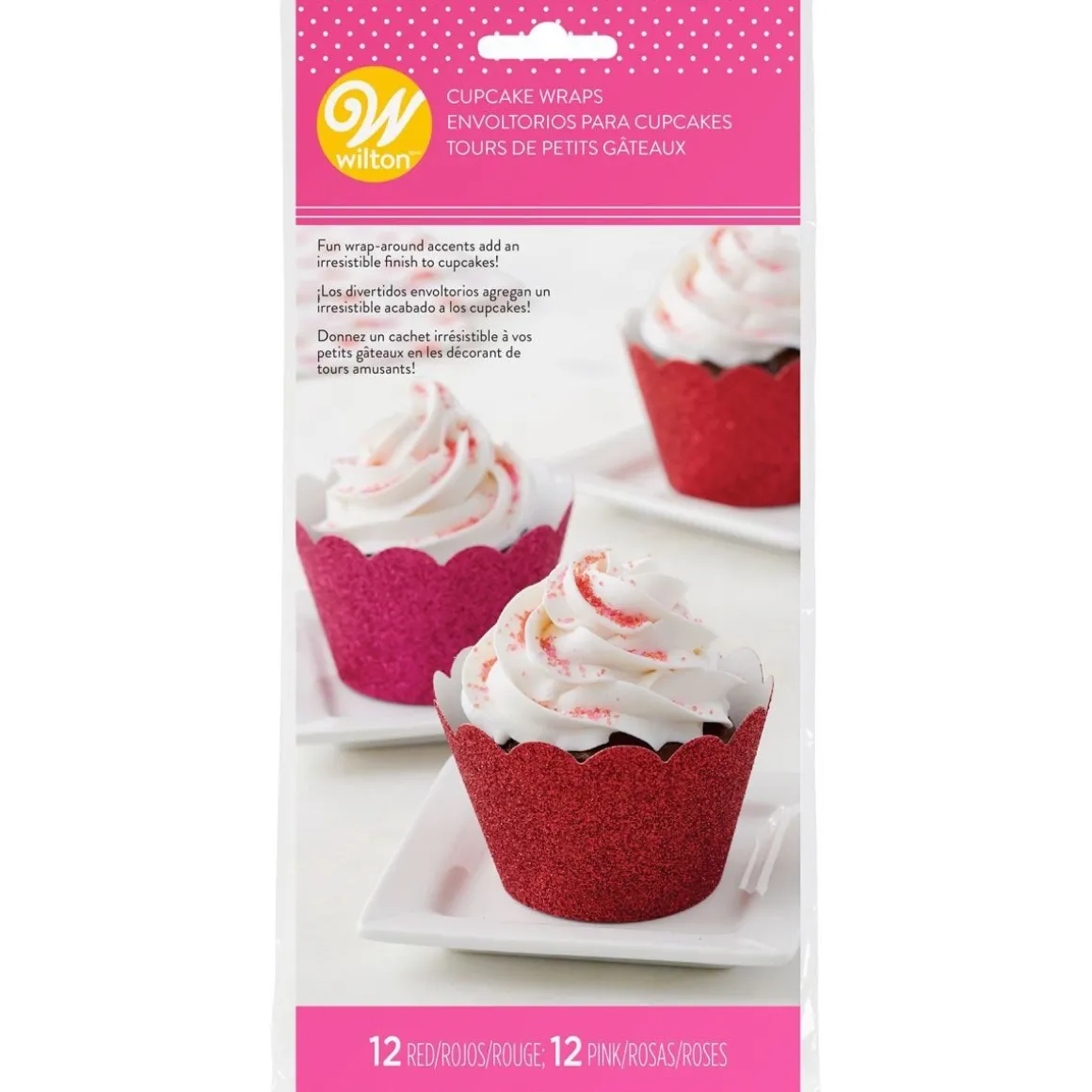 Wilton Cupcake Wraps Glitter Rood en Roze 24st.**